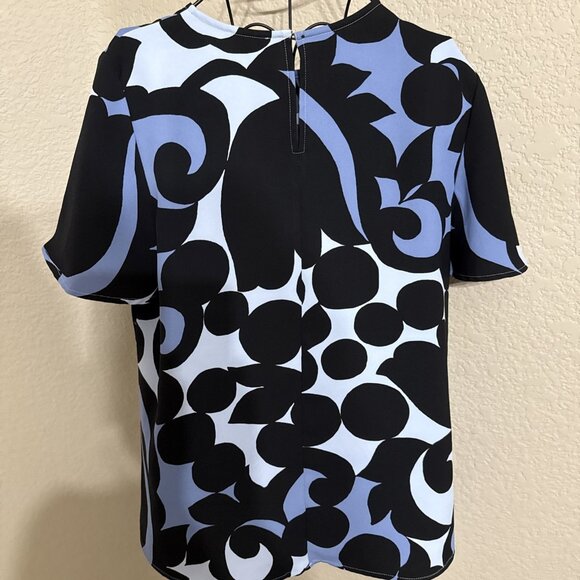 Ann Taylor Floral Print Blouse Women XS Blue Flutter Short Sleeve Keyhole Back - Picture 8 of 8